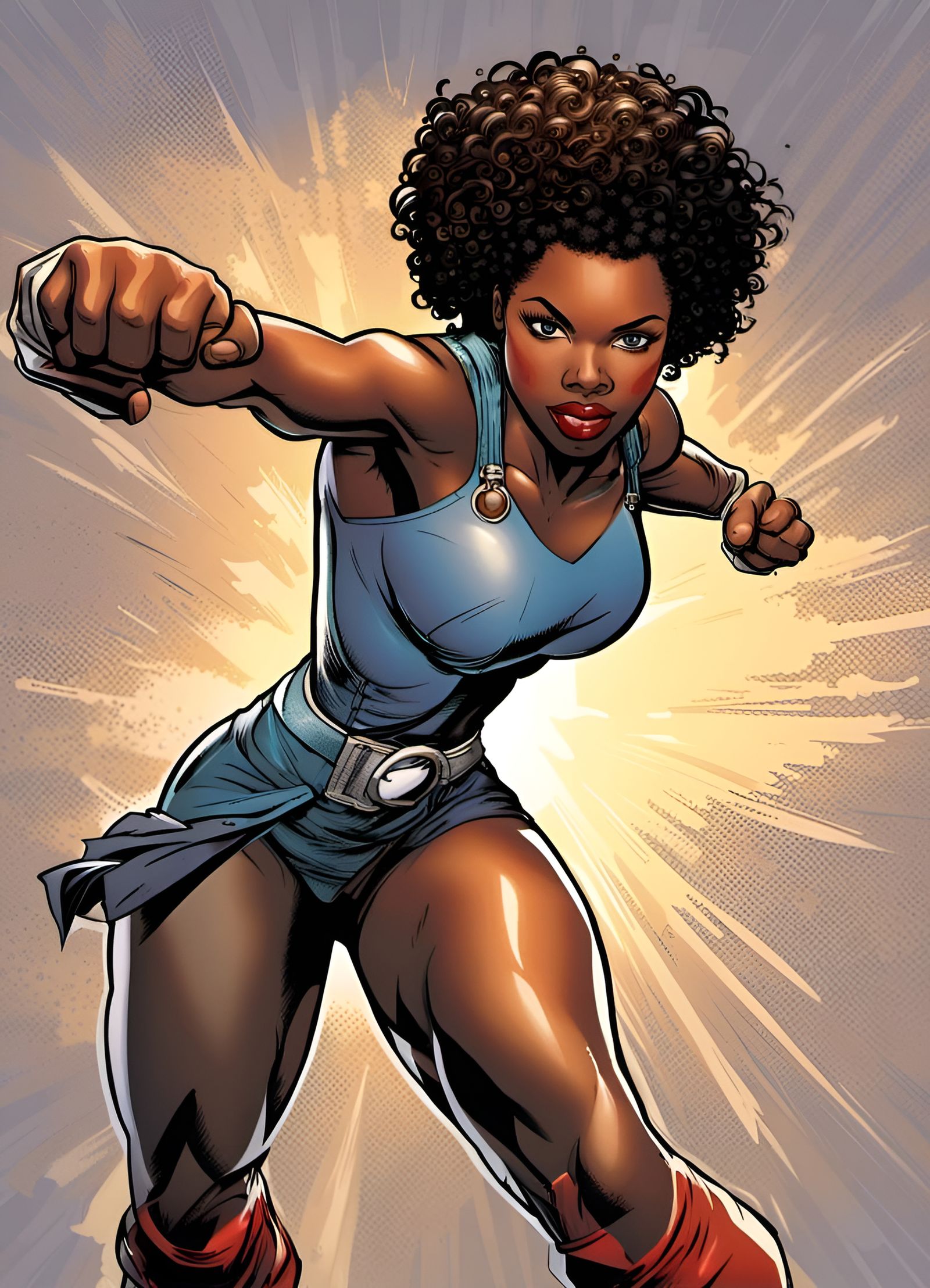 Dynamic Comic Book Heroine Punches the Air