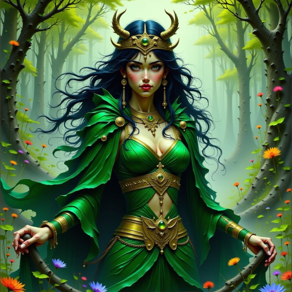 Goddess Freyja in Nordic Landscape, Art Nouveau Style