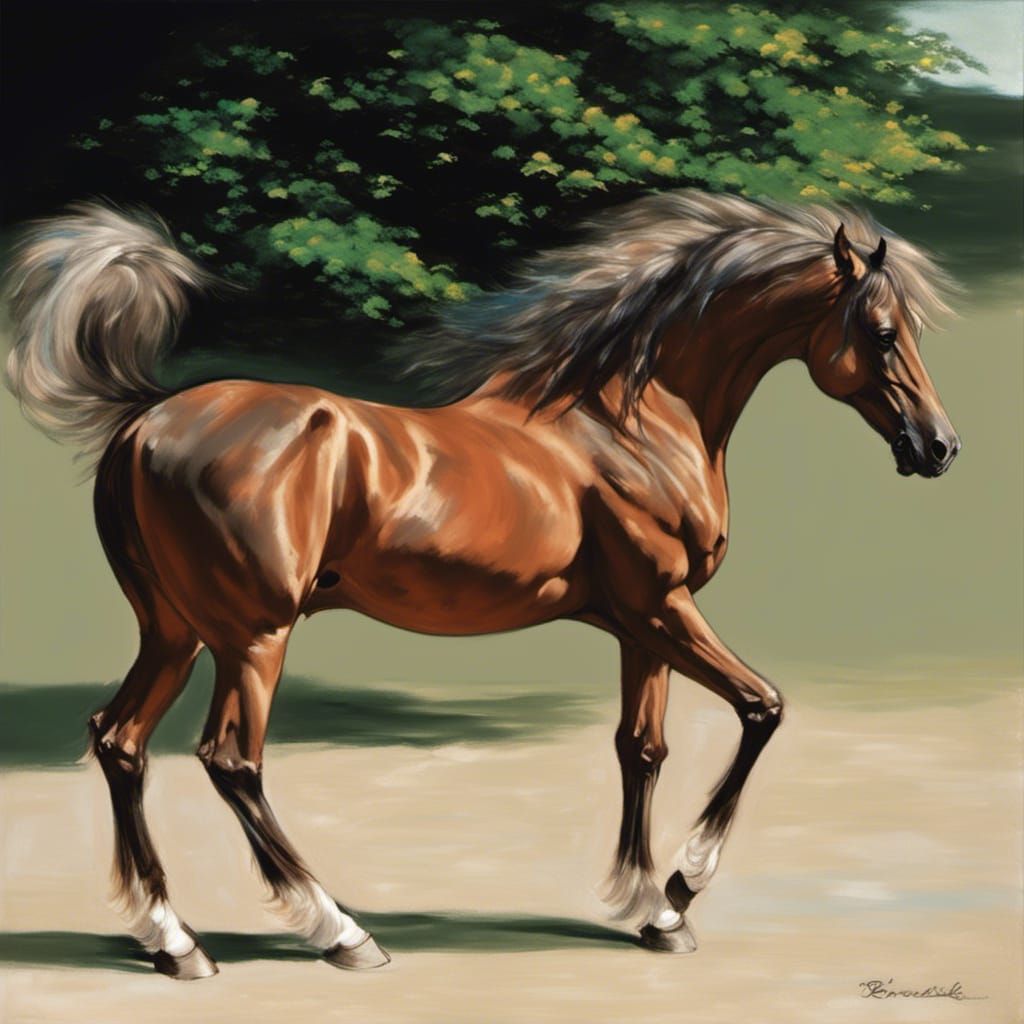 Elegant Arabian Horse Line Drawing on Blue Grass