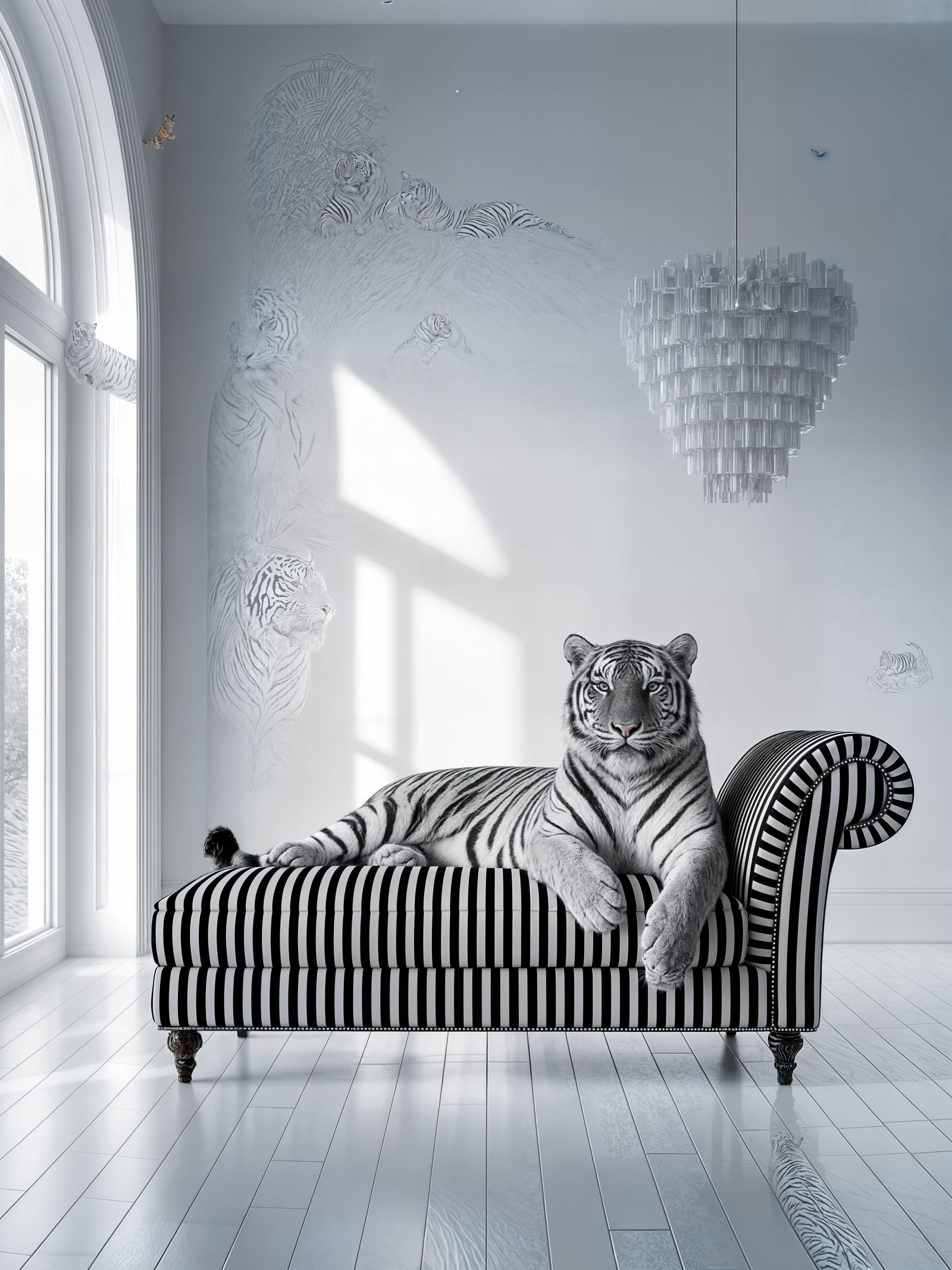 Surrealist Tiger in Minimalist Paradise