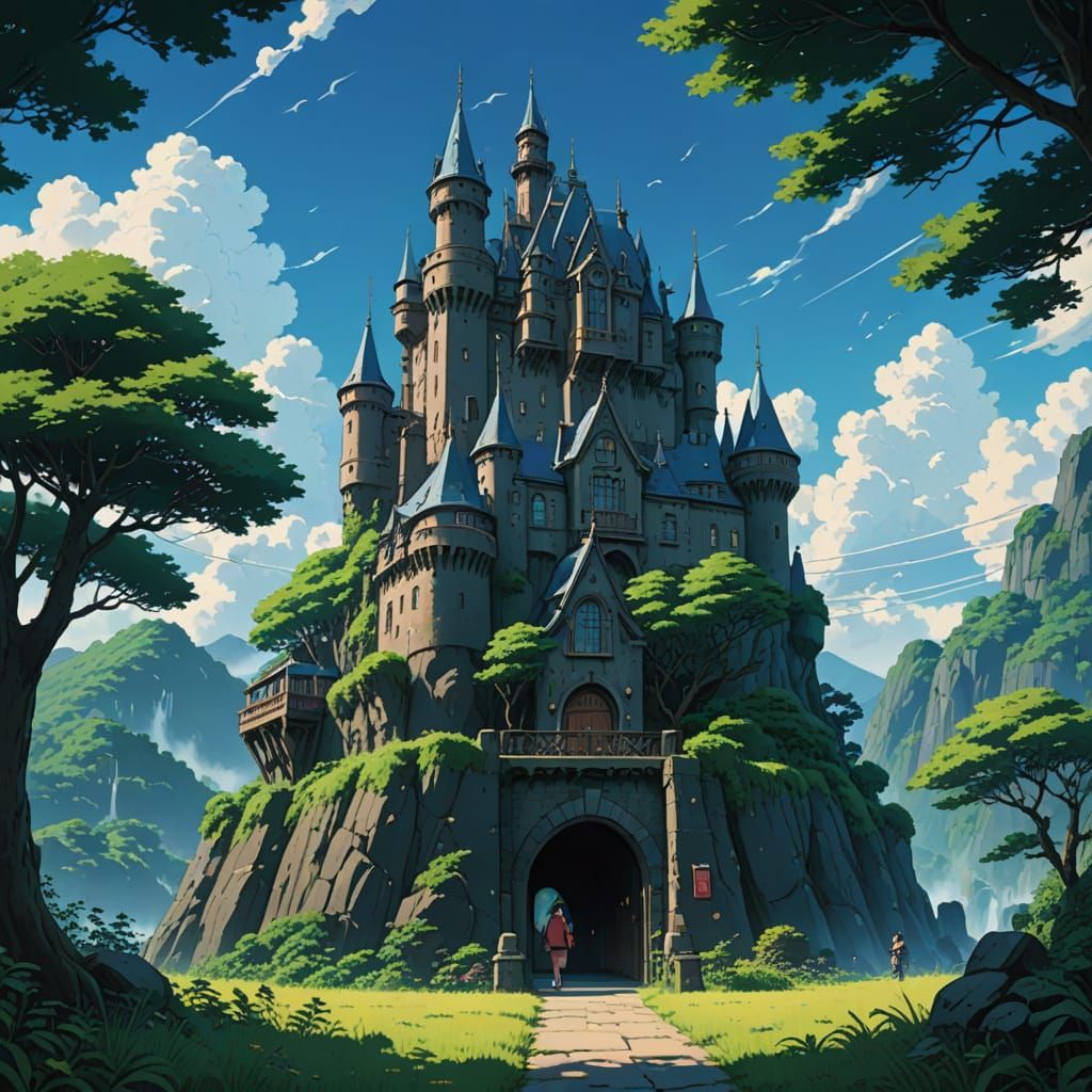 Anime Castle Concept Art in Studio Ghibli Style