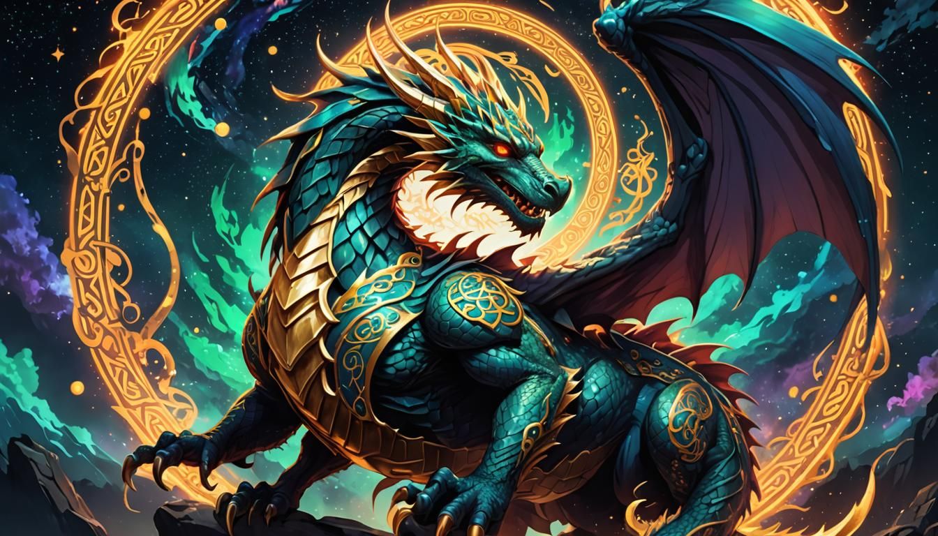 Celtic Dragon in Anime Style, Drawn Art