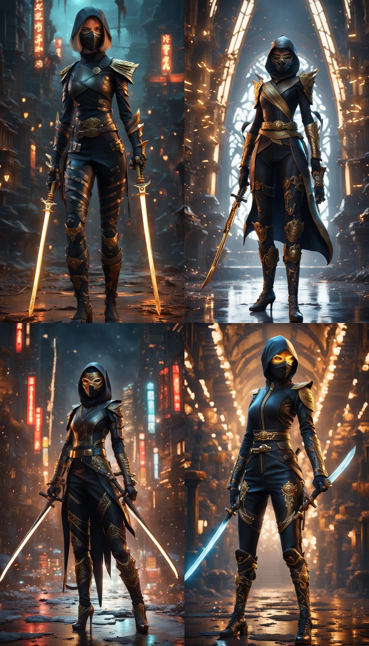 Ninja Woman with Glowing Katanas in Fantasy Art