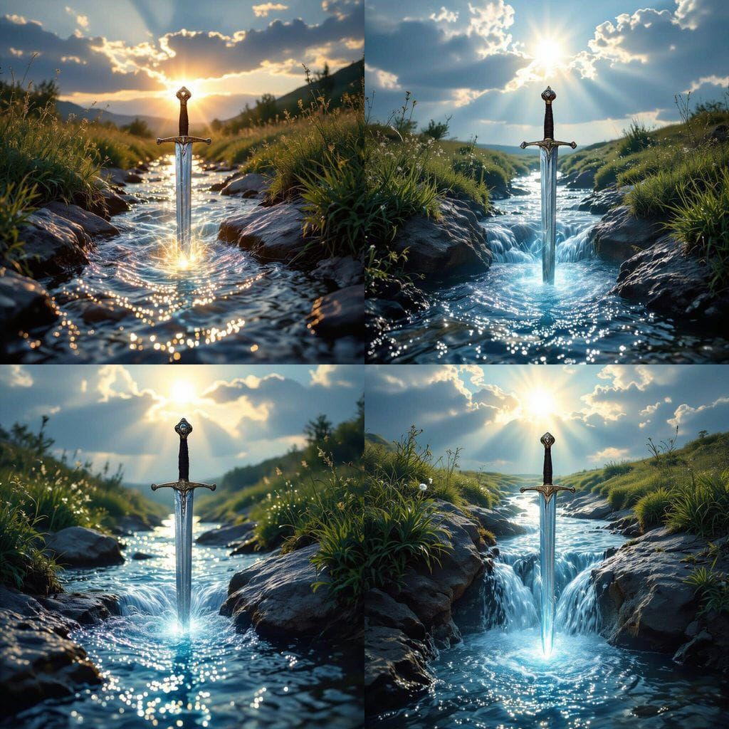 Glowing Medieval Sword in River of Light