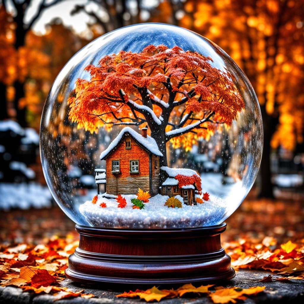 Autumnal Snow Globe with Falling Leaves