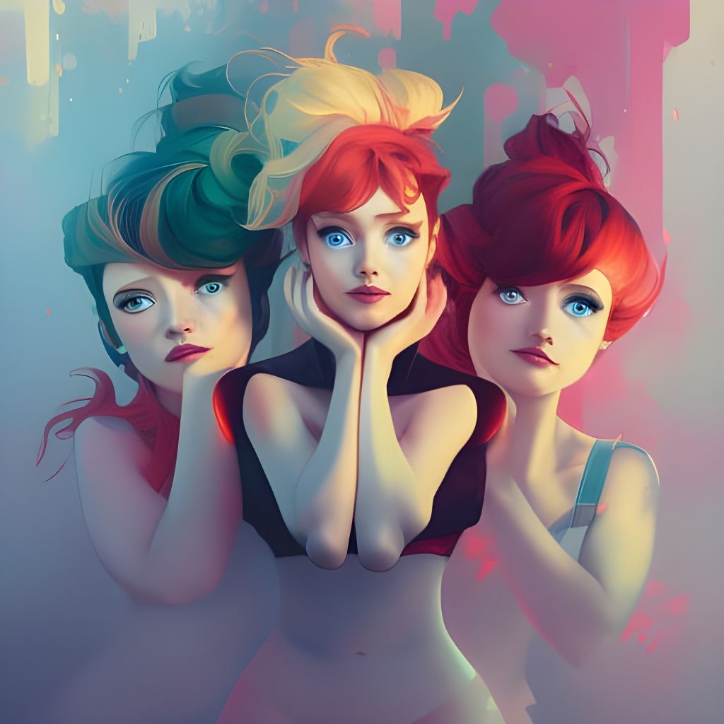 Hyperdetailed Powerpuff Girls Portrait in Art Nouveau Style