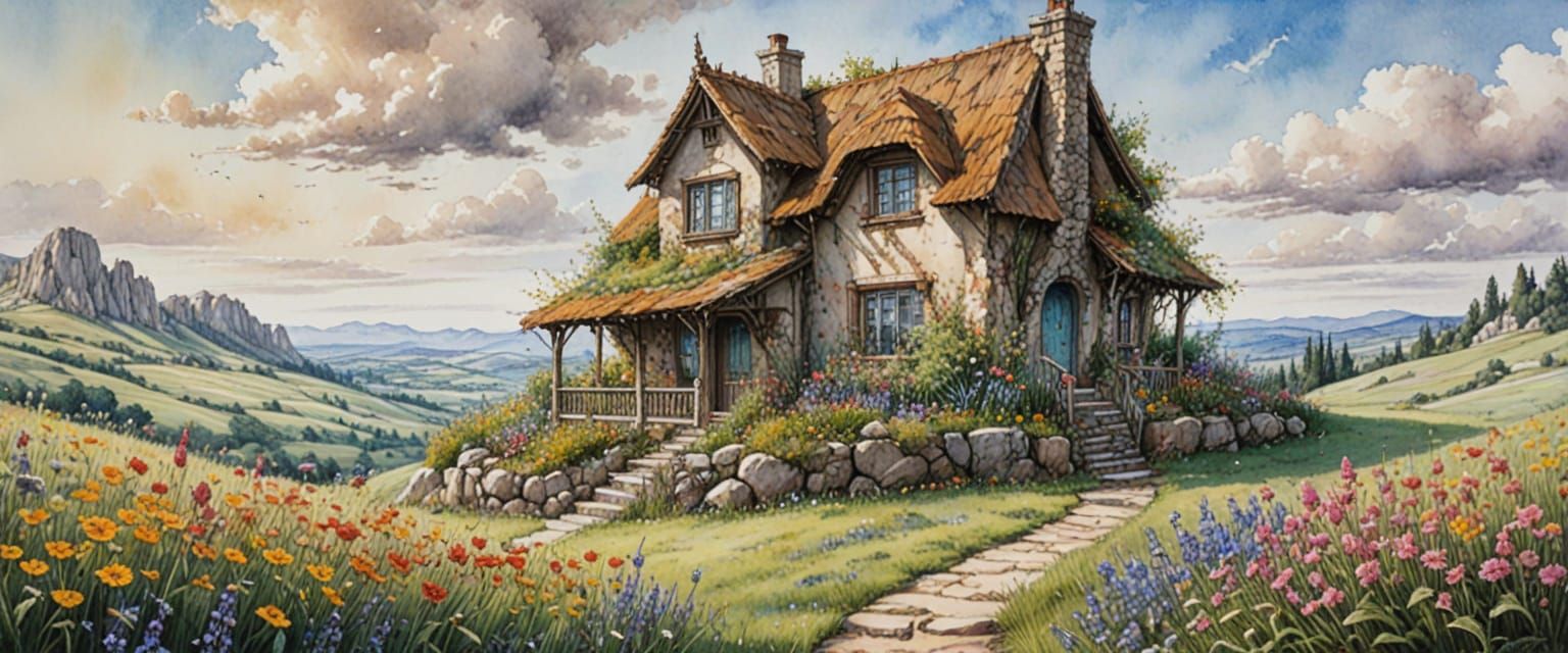 Vibrant Fantasy Village in Hyperrealistic Style