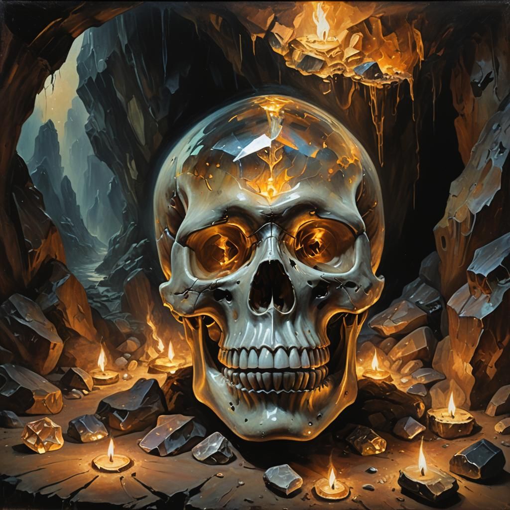 Mystical Crystal Skull Oil Painting in Gurney Style