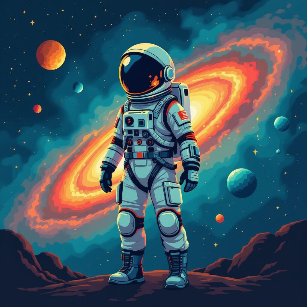 Astronaut in Space: Hyperrealistic 8-Bit Pixel Art