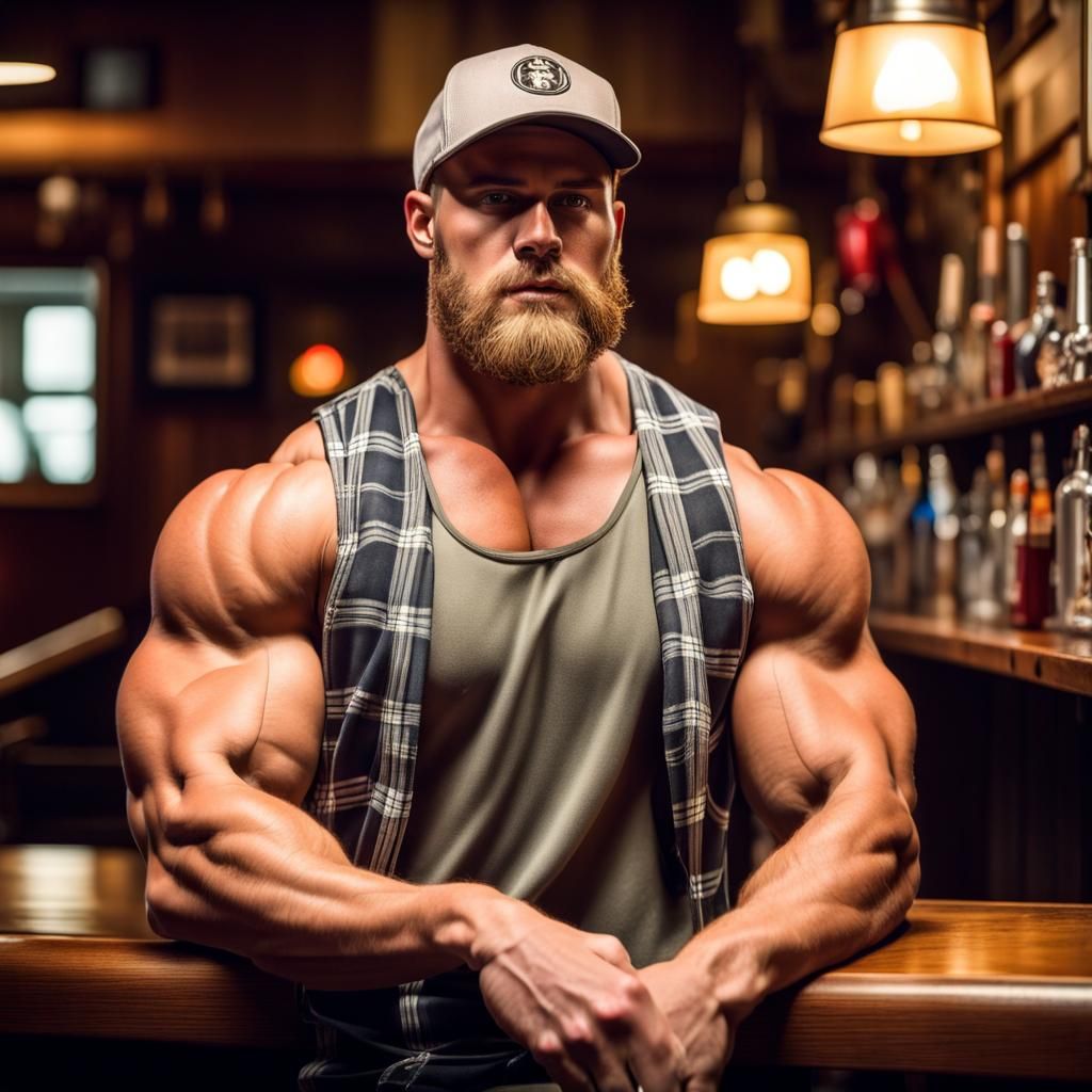 Bodybuilder at a Bar in Photograph Style