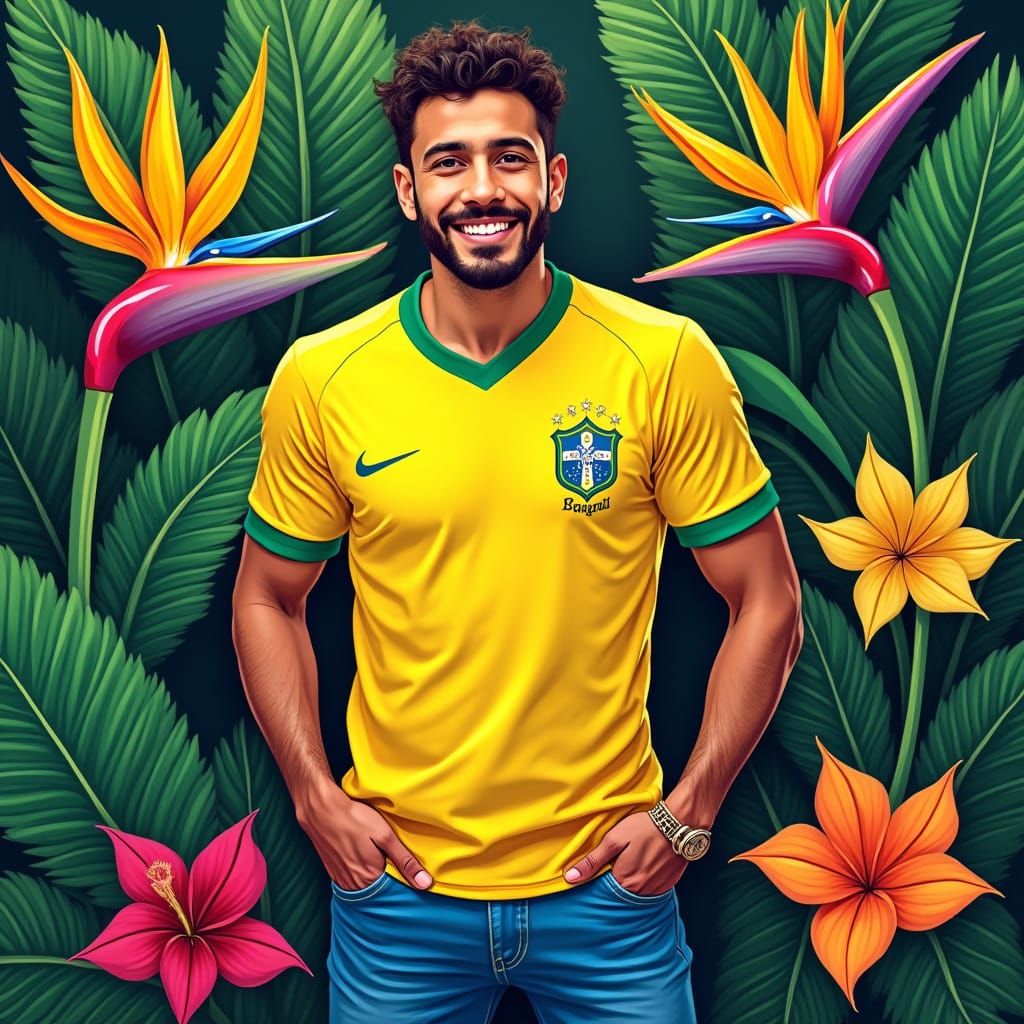 Handsome Brazilian Man in Vibrant Tropical Setting
