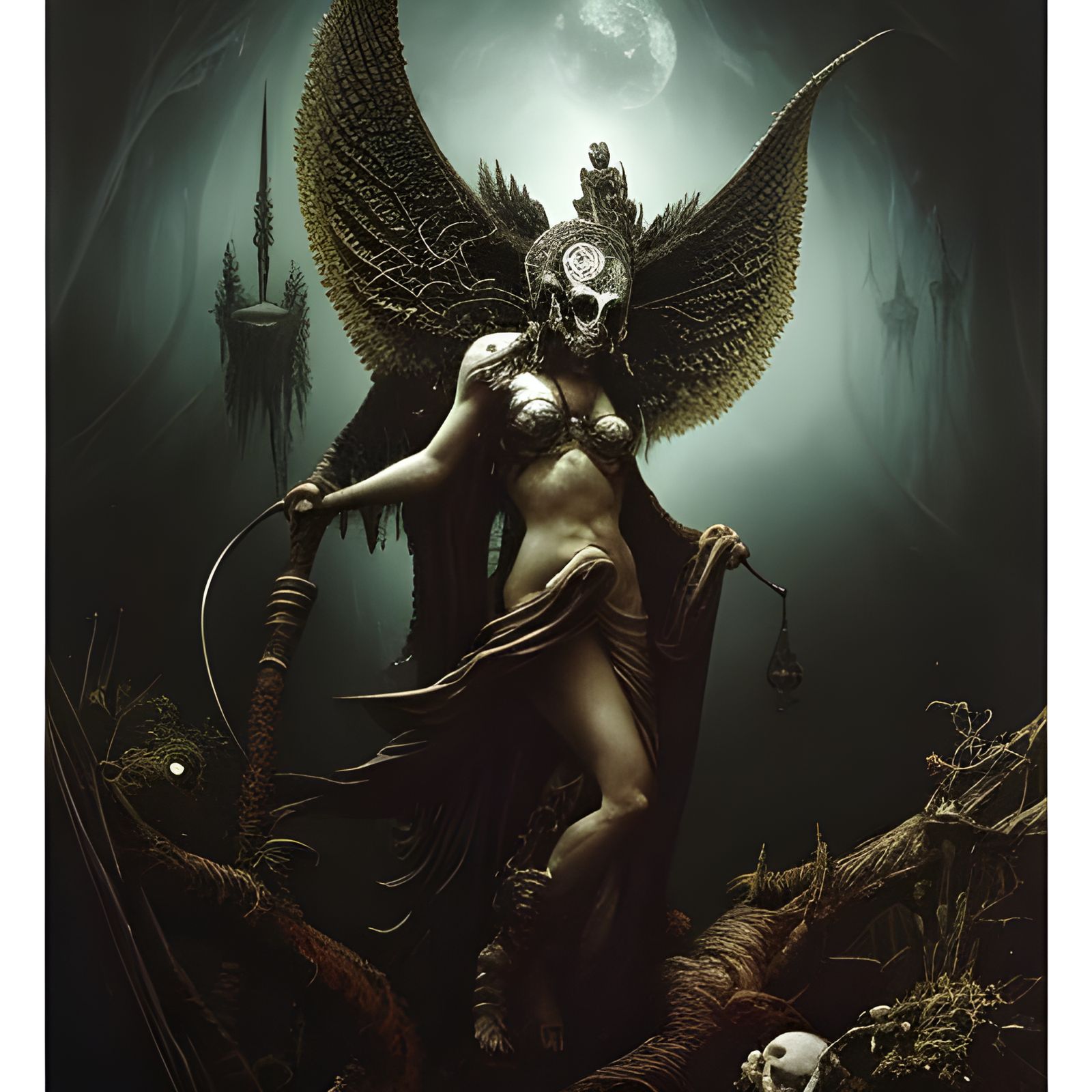 Charon on the River Styx: Skull Punk Mycology Art