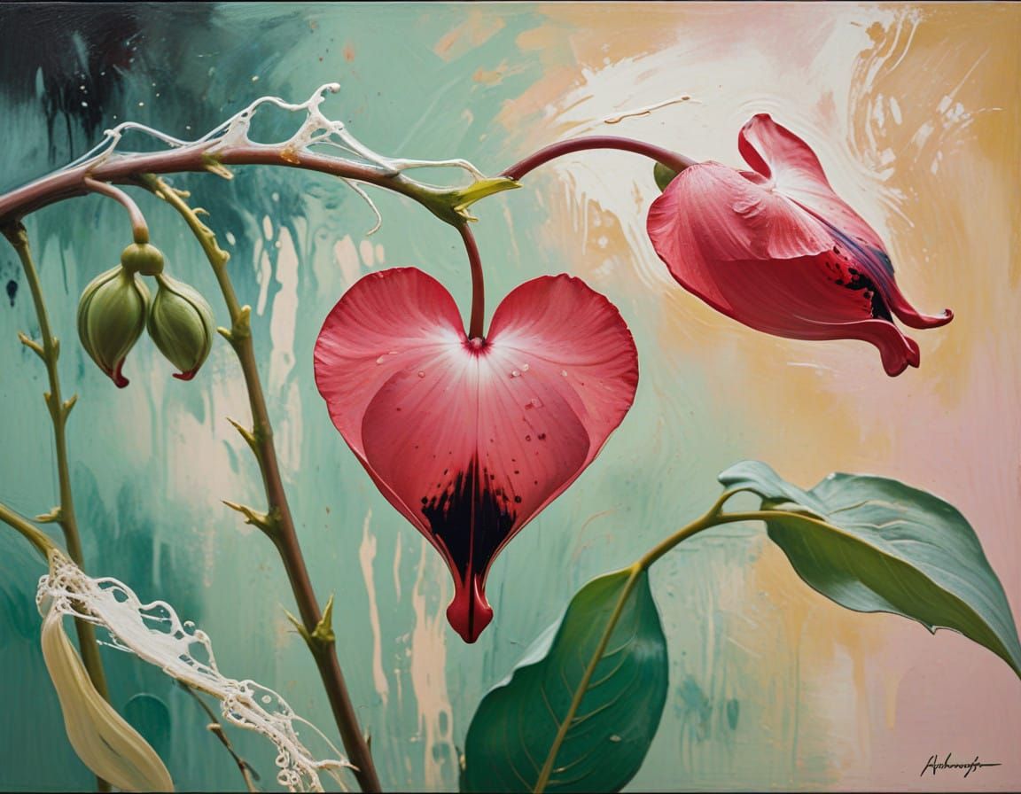 Ethereal Bleeding Heart Flower in Neo-Expressionist Style