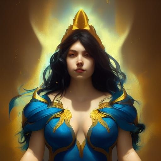 Shark Goddess Portrait in Gold and Blue