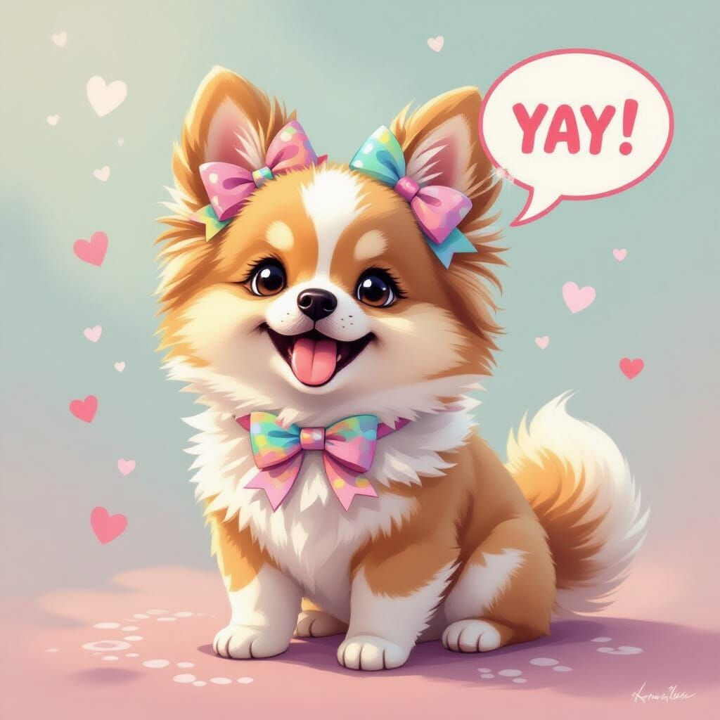 Pastel Magical Pet Exclaims Yay in Dreamy Art Style