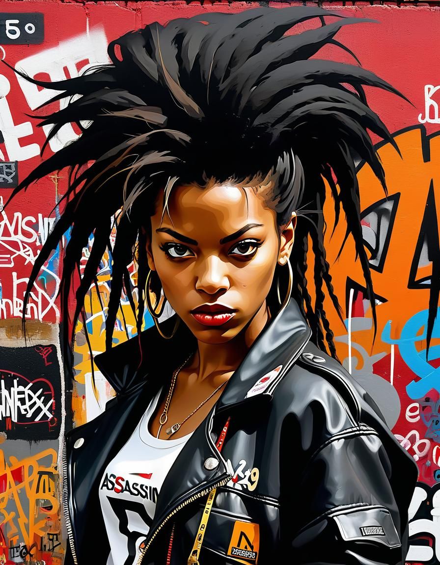 Female Assassin Graffiti in Neo-Expressionist Style