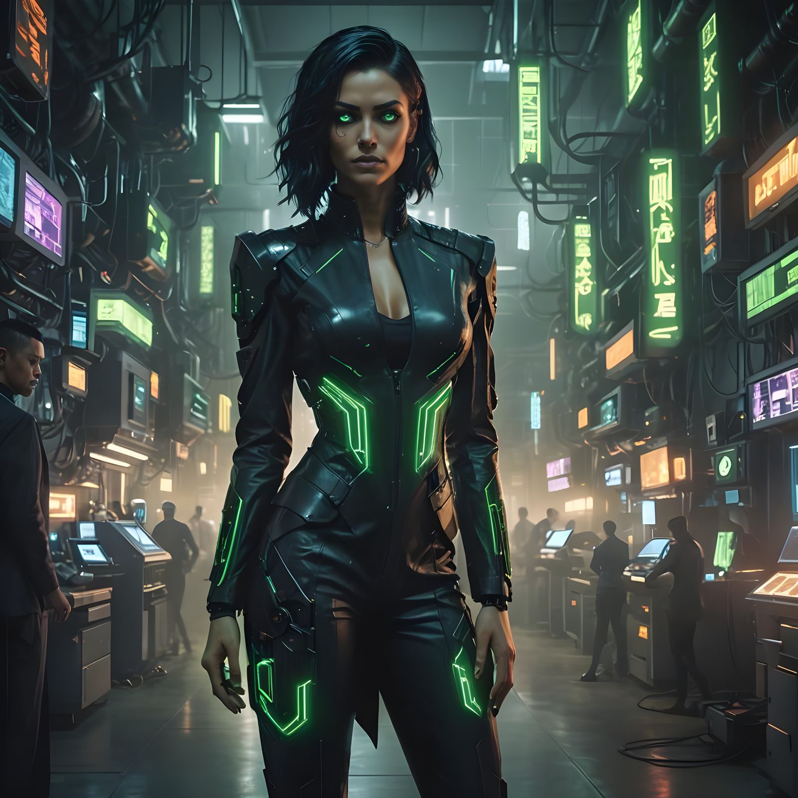 Menacing Cyborg Woman Portrait in Cyberpunk Style