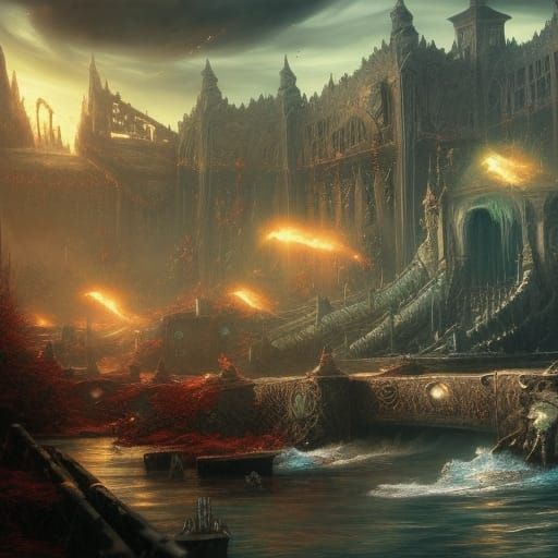 Sisters of Battle in Hyperrealistic Warhammer Landscape