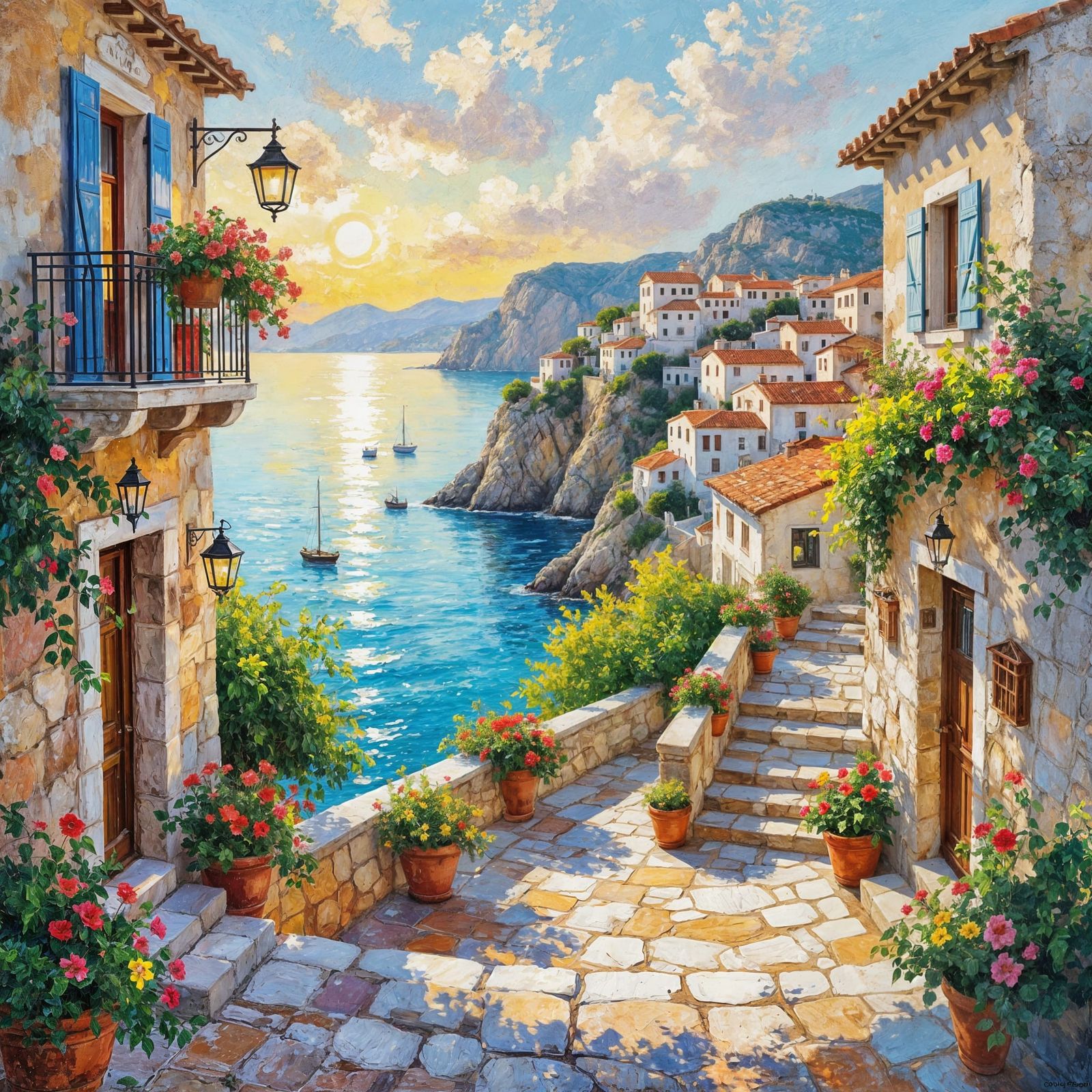 Impressionist Mediterranean Coast: Sunlit Terraces and Seasi...