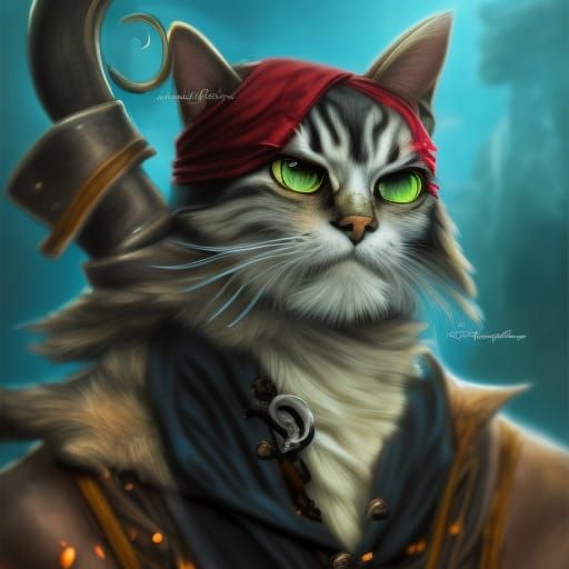 Detailed Portrait of a Pirate Cat in Digital Art