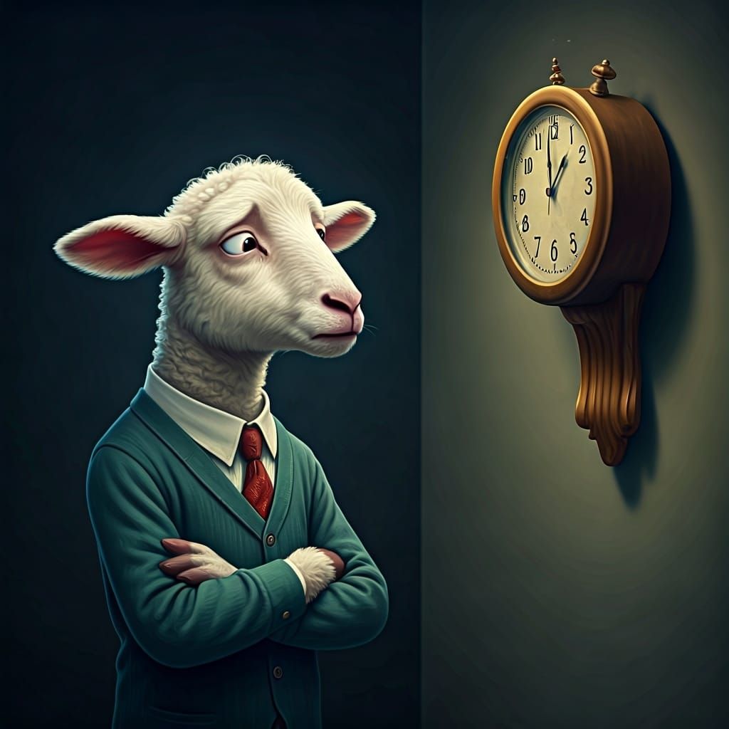 Anxious Lamb Waiting, Anthropomorphic Art