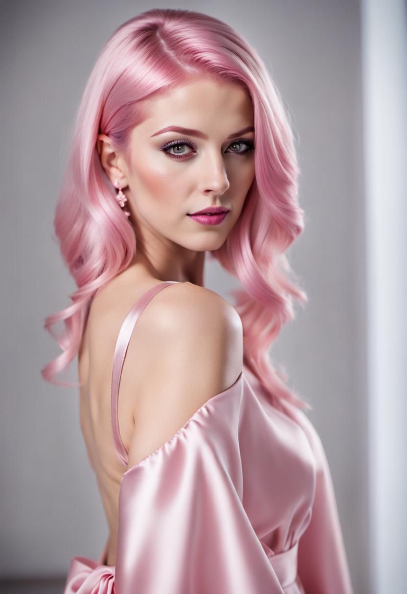Pink Haired Woman in Satin: Professional Photography