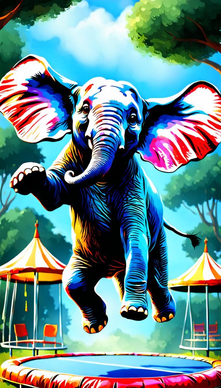 Happy Elephant Jumping: Photorealistic CG Illustration