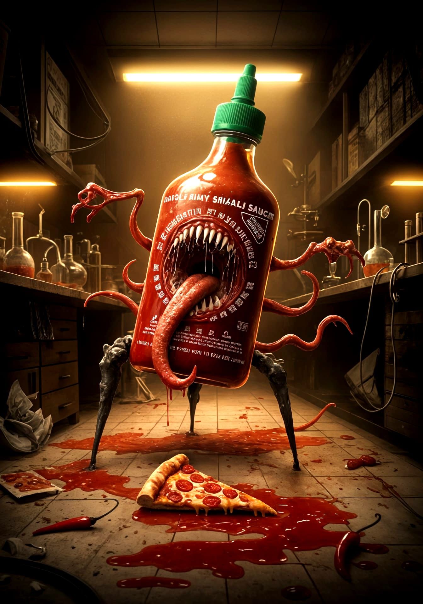 Sriracha Monster Terrorizes a Haunted Laboratory