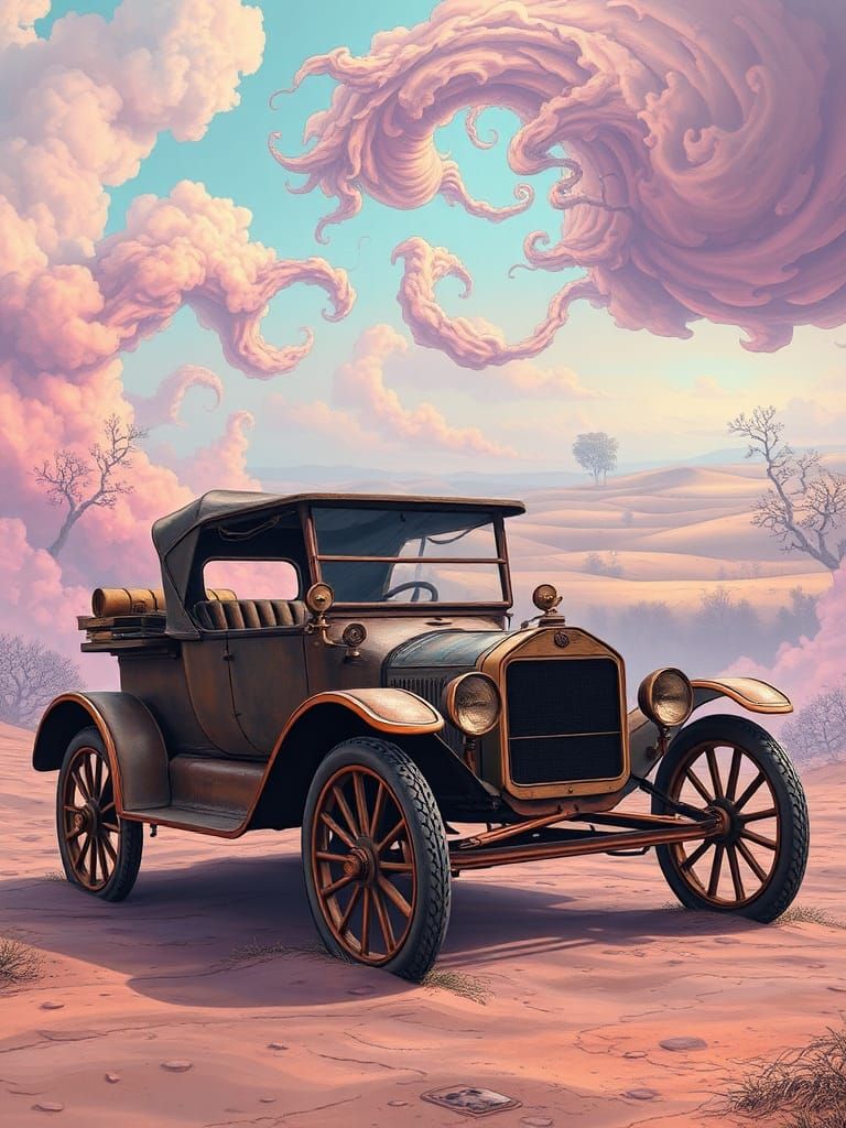 Vintage Ford Model T in Surreal Dreamscape