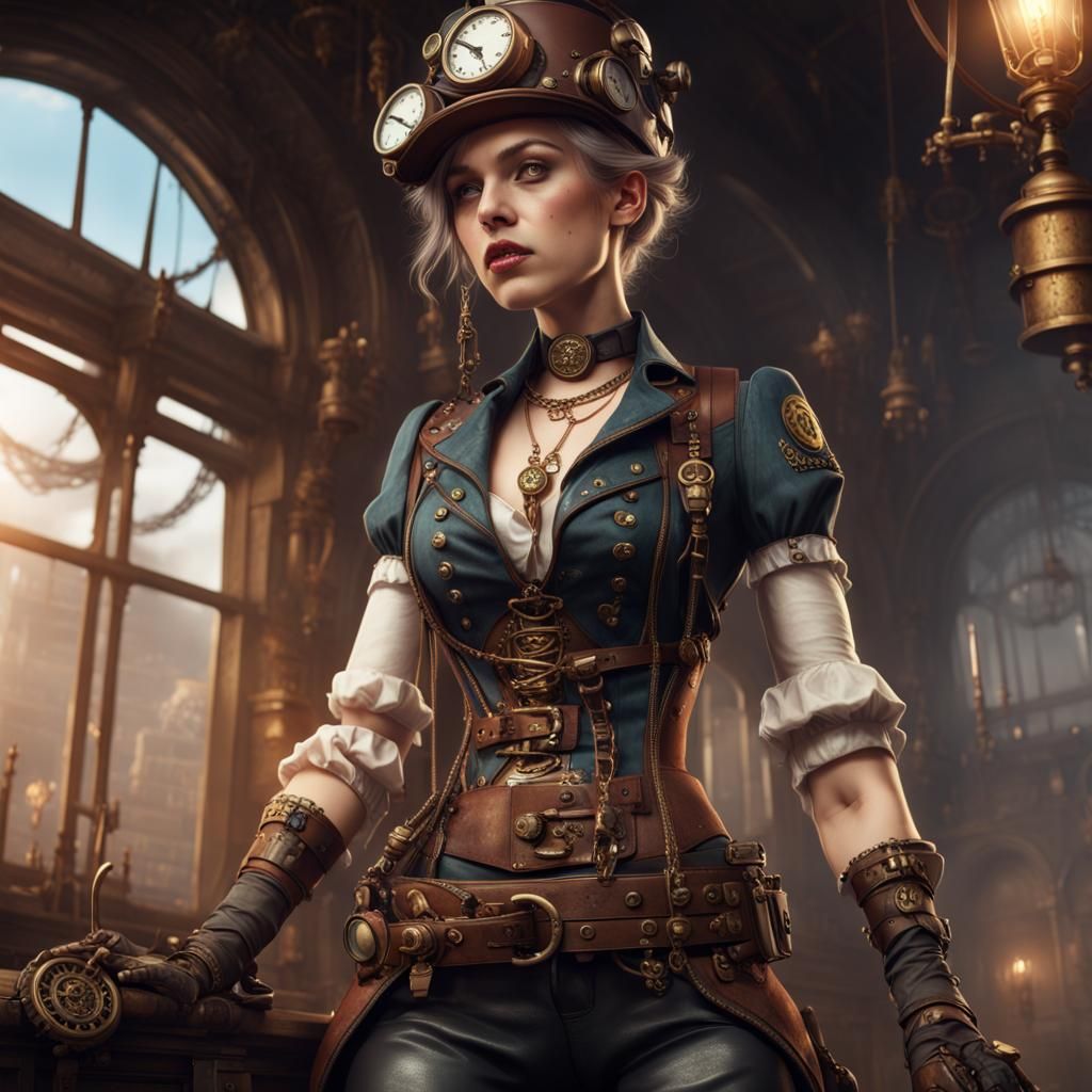 Steampunk Girl: Detailed Matte Painting in 8k
