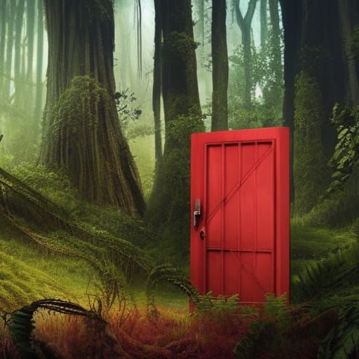 Red Doorway to Forest in Digital Matte Painting