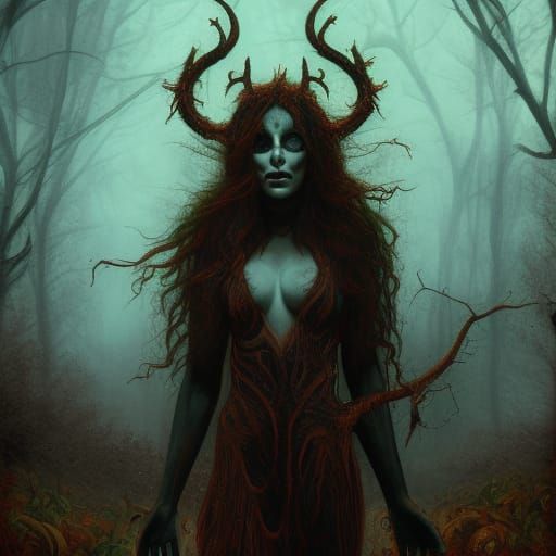 Creepy Samhain Creature in Witchcore Style