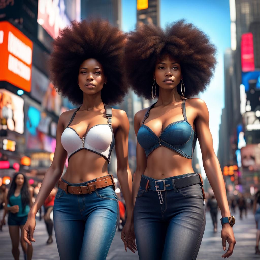 Dominican Women in Times Square: Hyperdetailed Portrait