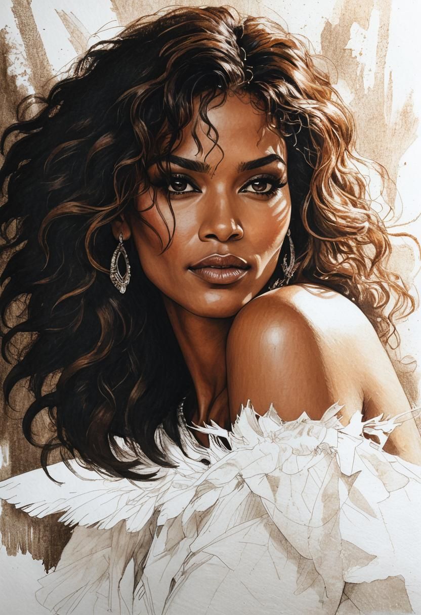 Detailed Pencil Sketch of a Flamboyant Model