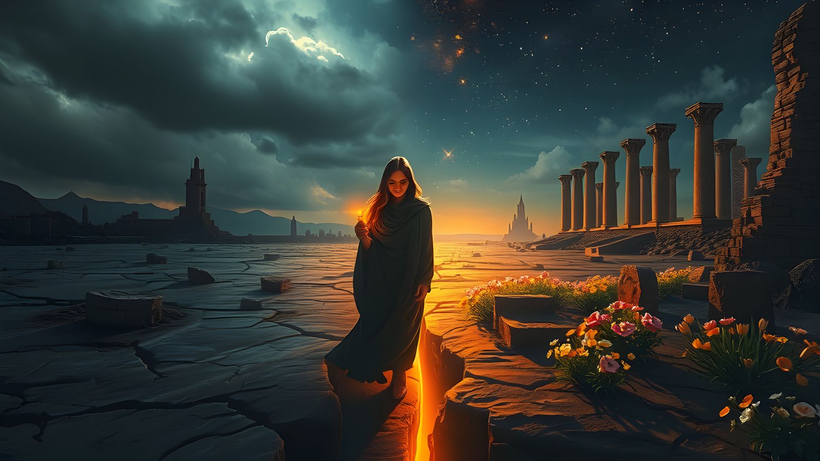 Divided Cityscape: Surreal Shadows and Light