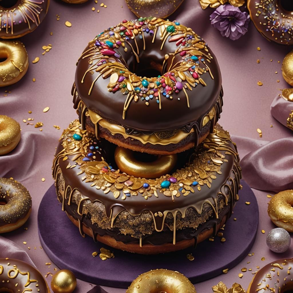 Decadent Chocolate Donut Cake with Gold Leaf