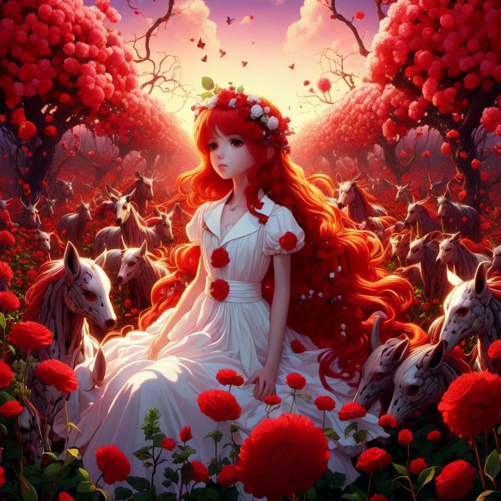 Anime Girl in Neo-Gothic Flower Field