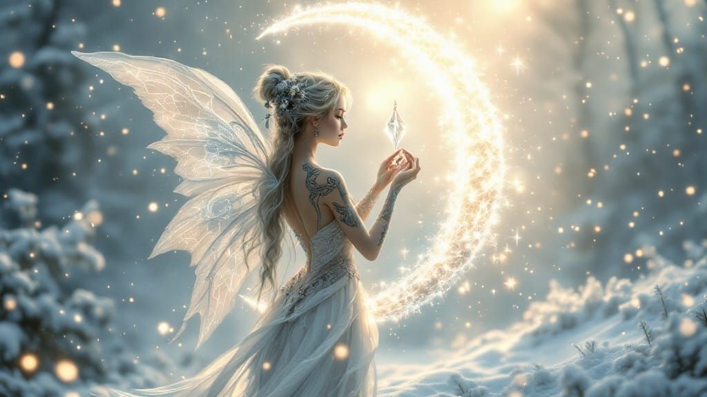 Moonlit Christmas Fairy with Celestial Tattoos