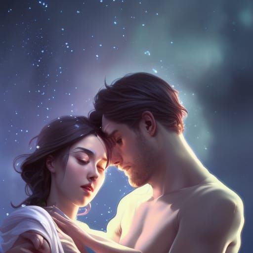 Alluring Galaxy Couple, Hyperdetailed Digital Art