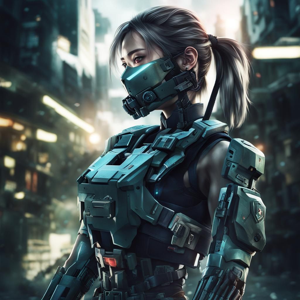 Cyberpunk Woman in Exoskeleton Suit, Album Cover