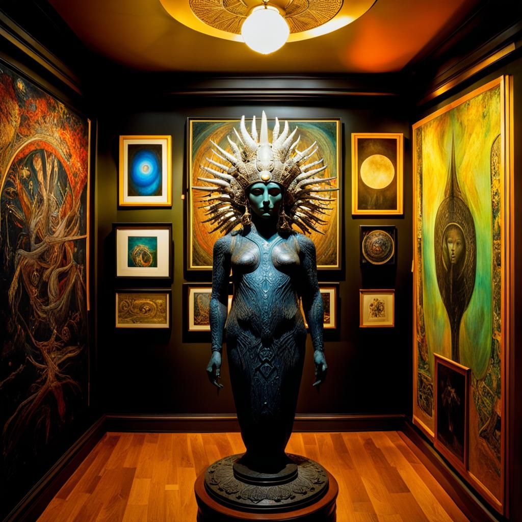 Dark Deity Sculpture at Cryptid Museum, Visionary Art