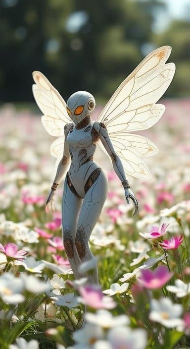 Biomechanical Fairy Robot in a Flower Field