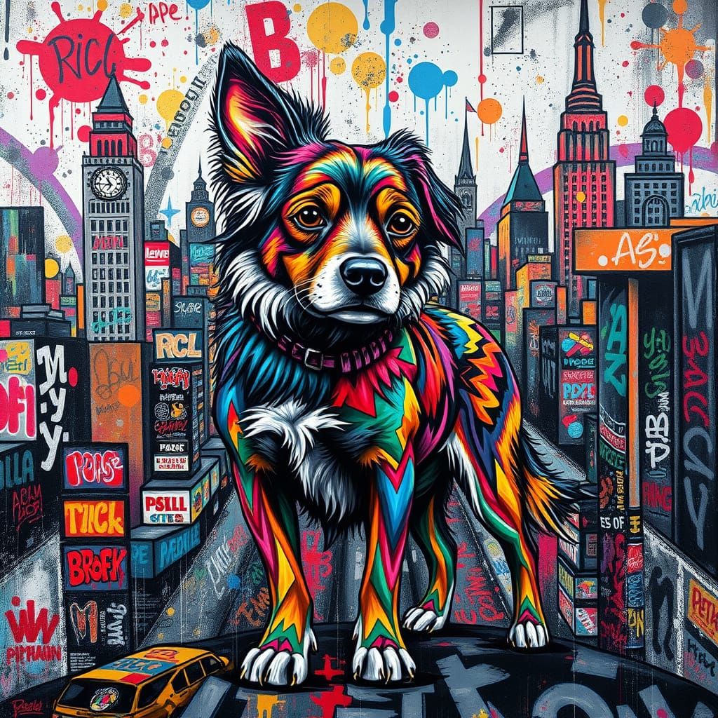 Vibrant Urban Canine in a Dynamic Cityscape