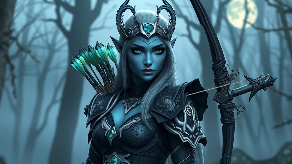 Sensual Blue Night Elf Hunter in Elaborate Armor