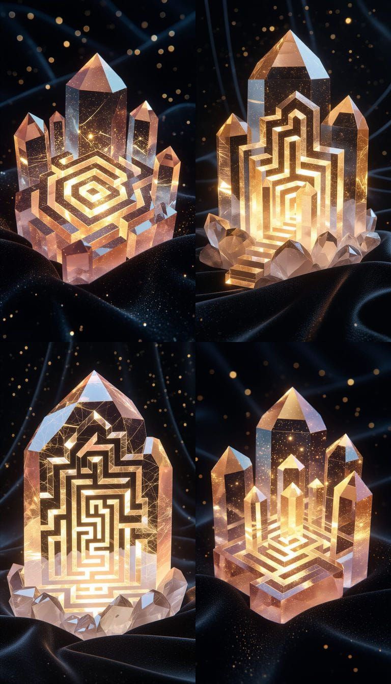 Golden Crystalline Labyrinth with Rose Light