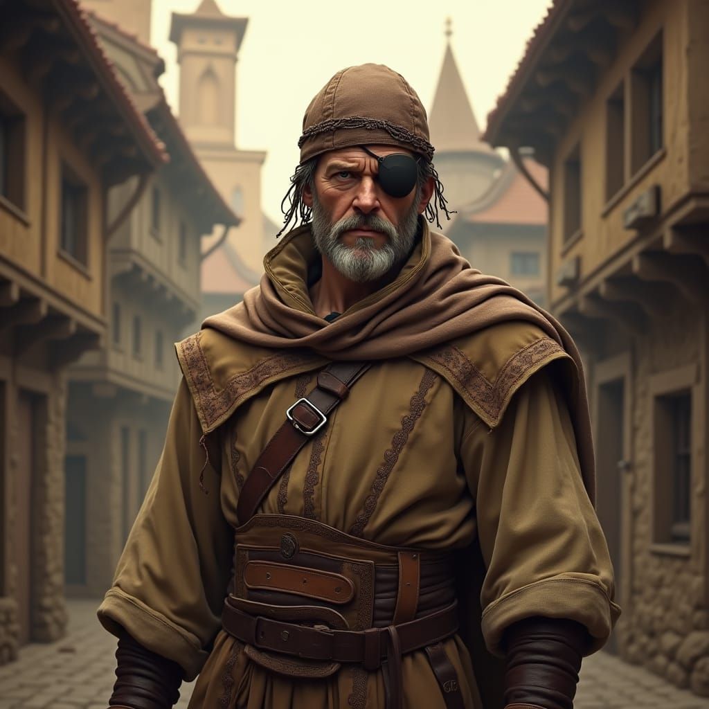 Medieval One-Eyed Man in Detailed Matte Painting Style