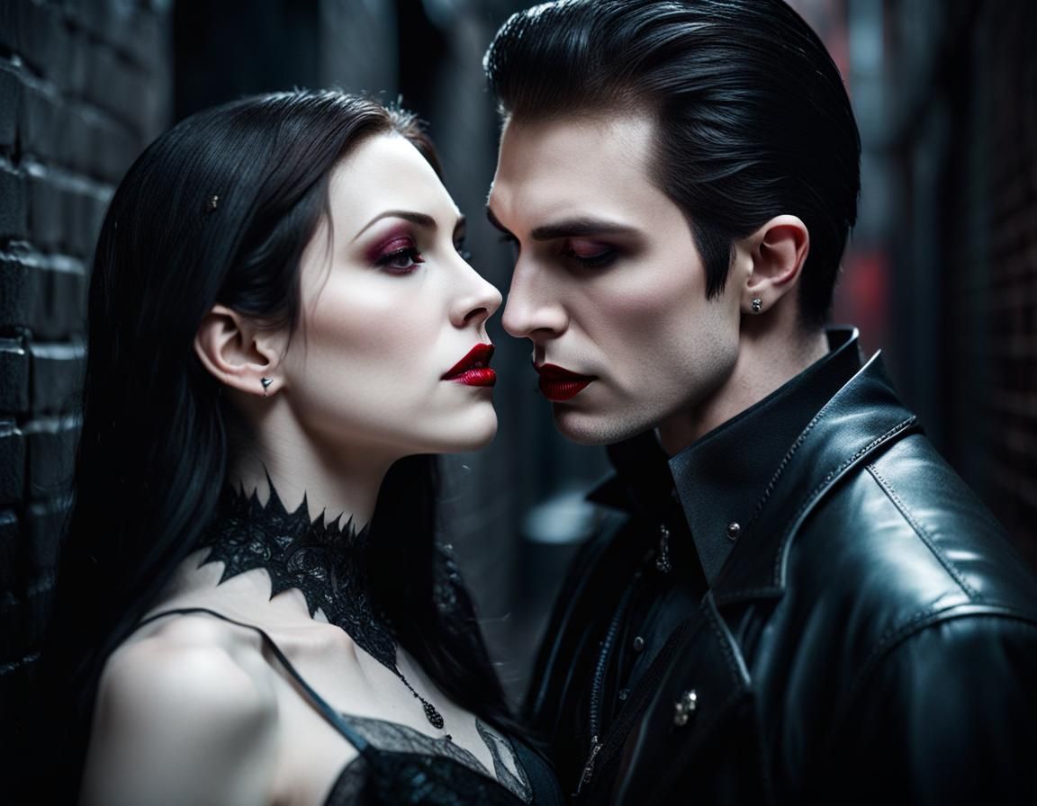 Gothic Vampire Couple Portrait in Photorealistic Style