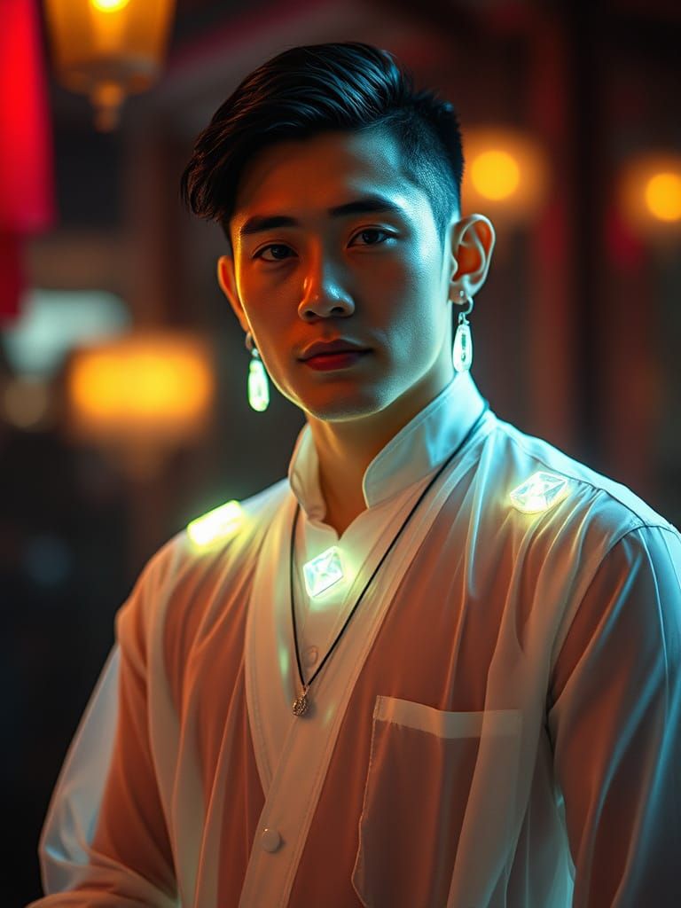 Ethereal Asian Model in Translucent Sci-Fi Fashion