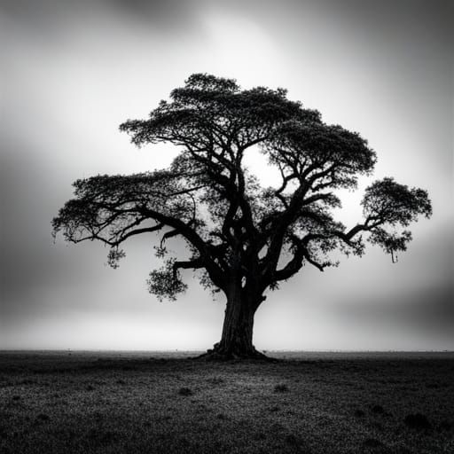 Solitary Tree Against Dark Sky
