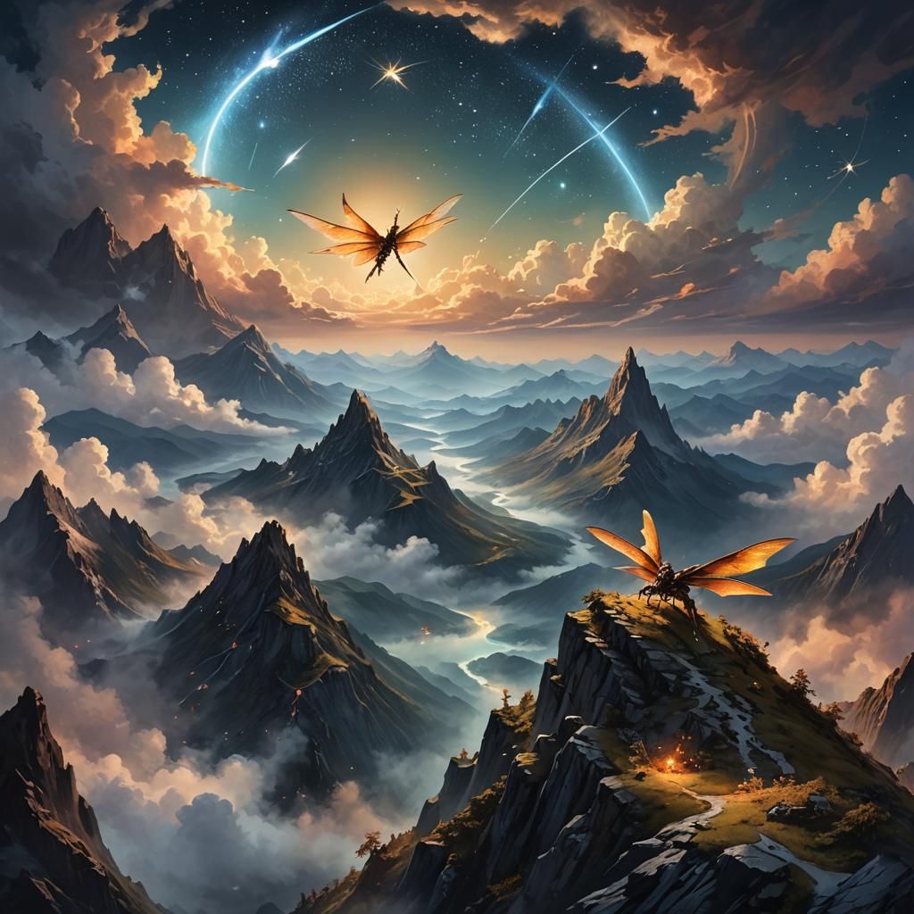 Dragon Flight Over Majestic Glowing Mountains